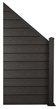 Ventanara® WPC Zaun Sichtschutzzaun Steckzaun Gartensichtschutz Komplettset 188x190 inkl Aluminiumpfosten anthrazit (anthrazit, 1x Schrägelement rechts + 1x Pfosten inkl. Aufschr)