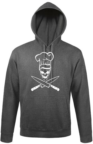 shirt84 Sweat à capuche avec tête de mort et couteau pour homme, Gris foncé chiné, XXL