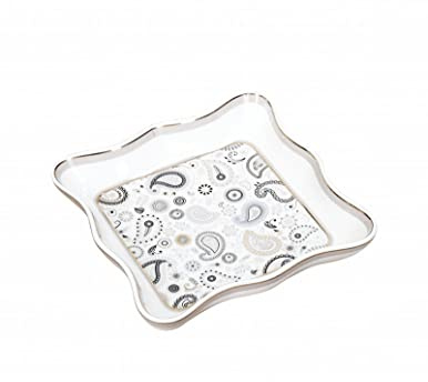 Brandani 52850 VUOTATASCHE SHANTI BIANCO PORCELLANA cm 16,5x16,5, bianco con decori shanti e bordo oro