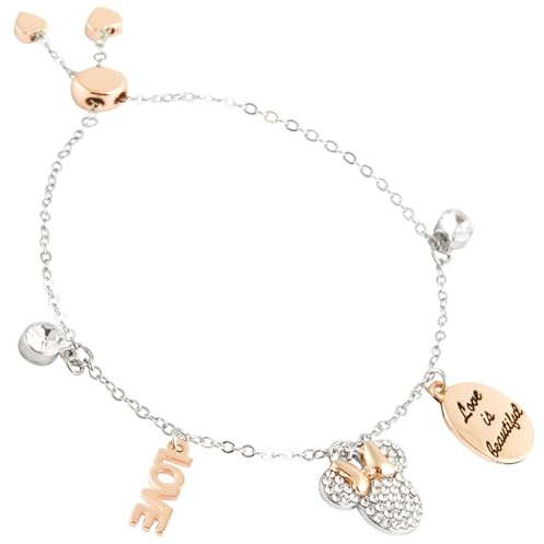 Disney Minnie Mouse Pulsera Niña - Pulsera con Dijes, Regalos Minnie (Plata Minnie)