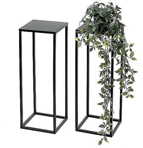 DanDiBo Lot de 2 tabourets à fleurs en métal noir 50 cm 96315 S Table d'appoint Colonne de fleurs moderne Support pour plantes