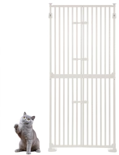 unipaws Griglia extra alta per gatti 190 cm, con porta gatto e serratura della porta, distanza tra le barre strette, altezza regolabile 190 – 250 cm, fissaggio a morsetto senza foratura, per interni