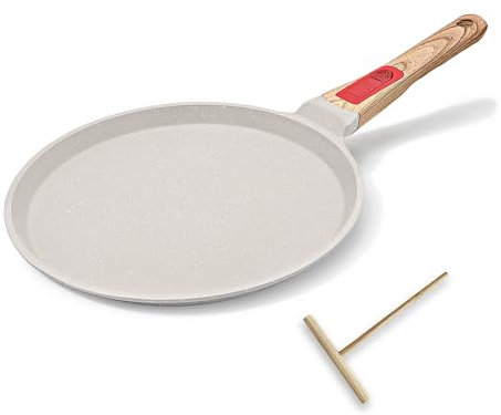 RANX INGST Sartén para Crepes 20 cm con Mango Extraíble y Distribuidor de Masa, Revestimiento Antiadherente, Aluminio - Blanco