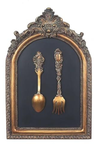 S-MANTIS Vintage Wall Sculpture,Antique Pediment,Hallway Wall Art, Hand Painted Wall Decoration With Embossed Intricate Spoon and Fork Design, Arched Aesthetic Room Décor, Gallery, Unique Gift