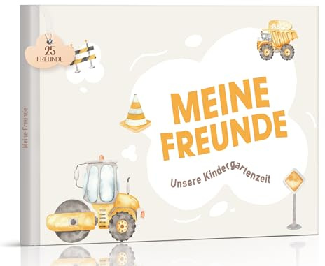 Marvelights Meine Kindergarten Freundebuch, Ein Album für meine ersten Freunde, Alle meine Freunde, Freundschaftsbuch für Mädchen und Jungs zum Ausfüllen (Bagger 002)