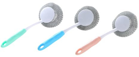 minkissy 3St Bürste mit langem Griff küchenreiniger Kitchen Cleaner spuelmittel unterputzdose Scheuerschwämme aus Metall Stahlkugel reinigen Rostfreier Stahl Stahlwolle Topf-Artefakt