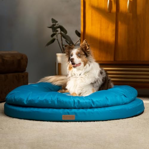 ClevaHome Cuccia Ortopedica per Cani, Letto Rotondo a Doppio Strato con Tessuto Idrorepellente, Fondo Antiscivolo e Copertura Lavabile in Lavatrice (Blu Ardesia, XL)