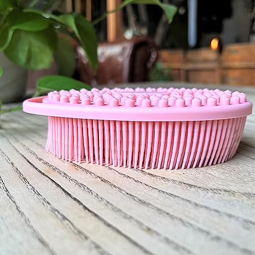 Hochwertige sensorische Bürste für Kinder oder Autismus, weicher Silikon-Körperwäscher, sensorische Raum-Ergotherapie-Bürsten,Duschbürste für Haustiere, Badebürste (hängend-oval-rosa)