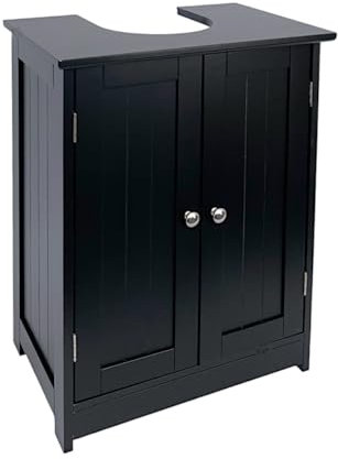 HOMELOX 2 Door Black Under Sink Cabinet for Bathroom Accessories with 2 Shelves