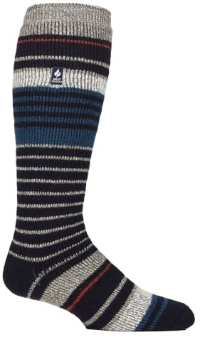 HEAT HOLDERS - Mens Thick Extra Long Striped 2.3 TOG Winter Thermal Knee High Ski Socks (UK, Alpha, One Size, Regular, Regular, Navy/Grey)