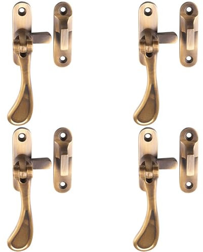 4 Pack - Spoon End Reversible Casement Window Fastener Handle 103mm Length Antique Brass