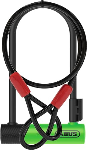 ABUS Bygellås 410K Ultra för cykel och e-skoter – praktiskt och robust cykellås med praktiskt fäste för transport – cykeltillbehör – variant 150HB230, grön + Cobra 10/120