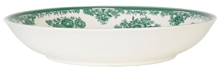 GENEVIEVE LETHU 539095 Assiette Creuse en Grès Blanche et Vert Ø 20,5 cm - Collection Toile de Printemps - Assiette en grès au Charme Classique, au décor Floral délicat