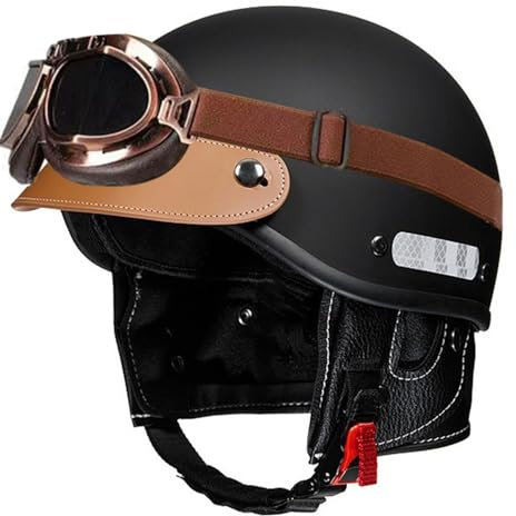 Mezzo Casco Jet Moto Retrò Caschi Cromwell Scodella Portatile ECE Omologato Mezzo Elmetto da Moto Retrò per Uomo Donna Biker Cruiser Scooter Touring 2,58~62cm