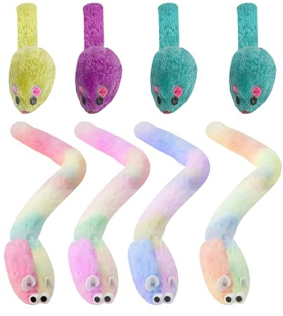 4 Stück Bunte Mäuse Mit Langem Schwanz, 4 Stück Bunte Mäuse, Katzenspielzeug, Plüschspielzeug Für Katzen, Katzenspielzeug Für Zimmerkatzen, Mausspielzeug, Plüsch, Interaktives Katzenspielzeug