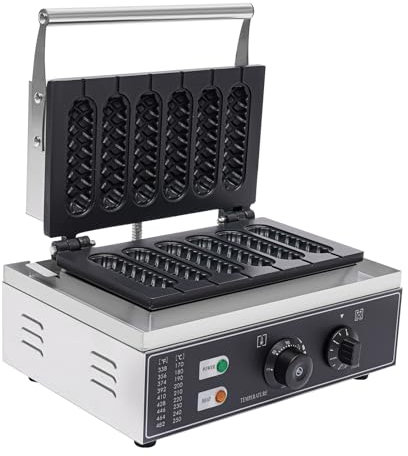 Máquina de 1500 W de perrito caliente, máquina de gofres de acero inoxidable, máquina para perros calientes, 50-300 ℃, control de temperatura para panaderías, restaurantes, quioscos, cantinas, comida