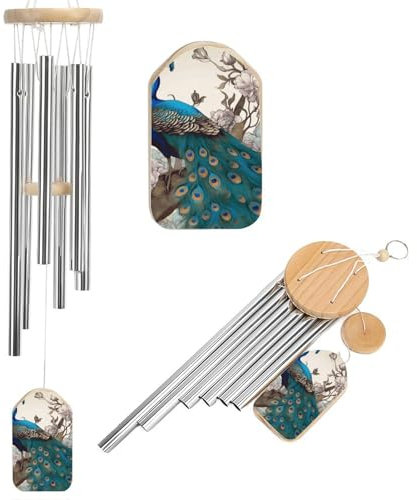 Windspiel mit Pfauenblumen, für draußen, einzigartige Aluminiumröhren, Gedenk-Windglocke, groß, tiefer Ton, Windspiel für Terrasse, Garten, Dekoration, Geschenk für Mutter, Frauen, Nachbarn