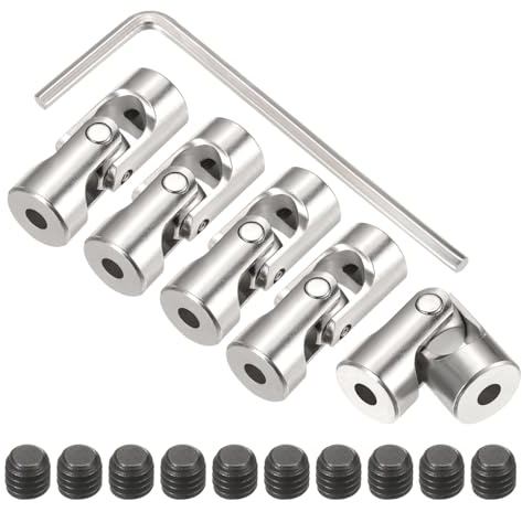 sourcing map 5Pcs 3.17mm to 3.17mm ID Steering Universal Joint Shaft Coupling,L23XD9 Metal 45°Rotatable Joints Coupler with Screws Wrench Set for Model Car Ship Drive Shaft Motor Connection