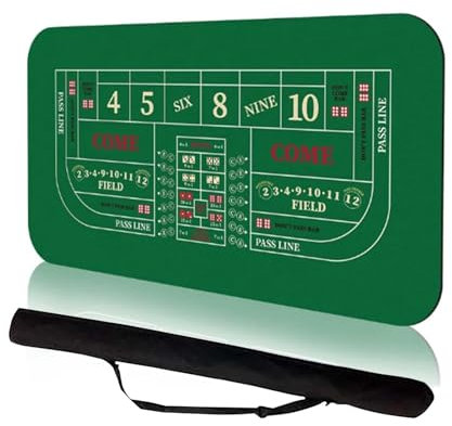 Crevyteg Poker Mat, Portable Professional Casino Craps Tabletop Layout Mat with Carrying Bag, 180 x 90 cm Anti-Slip Rubber Craps Dice Game Poker Tabletop Mat for Parties, Home Entertainment, Game Nigh