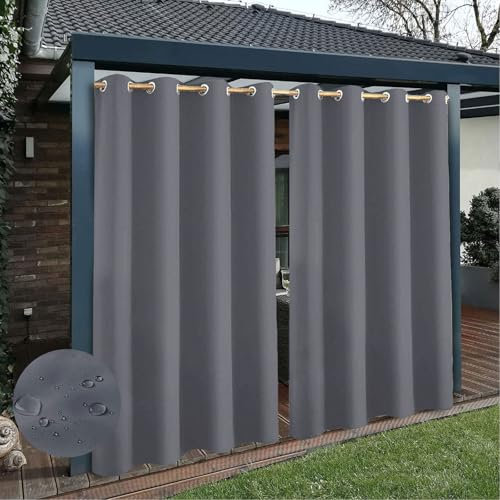 TECDOTO Wetterfeste wasserdichte Outdoor Vorhänge für die Terrasse, Verdunkelungsvorhänge für Drinnen und Draußen, Sonnenschutzvorhänge für Draußen mit Ösen, 1 Vorhang, Dunkelgrau, B160cm xH150cm
