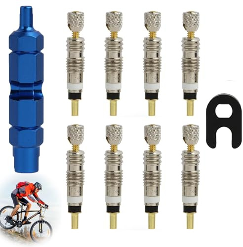 Set di 8 adattatori per valvole della bicicletta, da Presta a a Schrader, valvola francese, rimozione valvola e tappi per valvole, in rame e plastica, universali per pneumatici da bicicletta