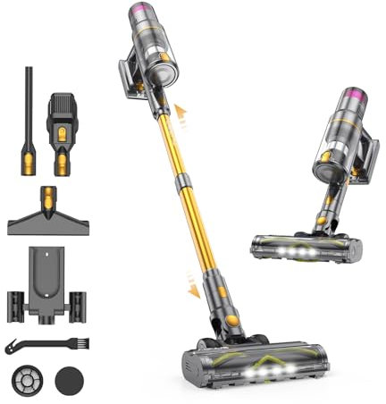 aonus Aspirapolvere Senza Fili Potente 55Kpa 580W, Scopa Elettrica con Display Touch, 75 Min di Autonomia, Autoportante, Antigroviglio, per Pavimenti, Tappeti e Peli di Animali