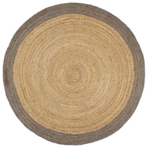 Iiaky 343604 Tappeto Lavorato a Mano in Juta con Bordo Grigio 240 cm Tappeto in Juta,100% Fibra di Iuta Naturale, Tappeto Morbido e ad Alta Resistenza, Tessuto a Mano, Soggiorno, Camera da Letto, Tapp