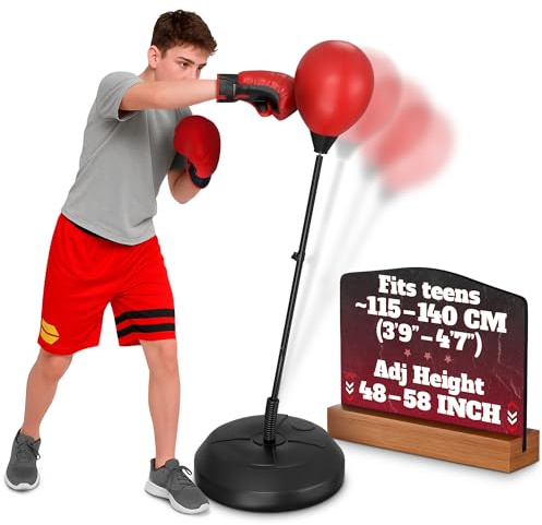 Adjustable Youth Punching Bag with Stand for Teens & Adults – 58 Reflex Boxing Training Set with Gloves & Pump, Standing Boxing Equipment for Beginner Training, Sports Gift for Home Fitness Training