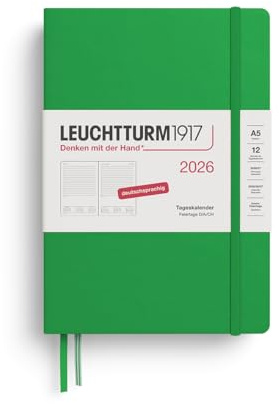 LEUCHTTURM1917 372594 Tageskalender Medium (A5) 2026, 12 Monate, Spring Leaf, Deutsch