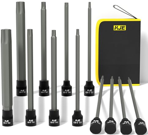 KJE 12 PCS 3/8Drive 150mm (5.9 inch) Extra Long Torx Bit Socket Set, Deep Star Bit Socket Set, T10 to T60, CR-V, S2 Steel, For Demanding Auto Repair & Industrial Use