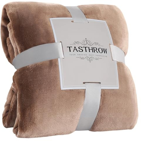 TASTHROW Caffè leggero Coperta Pile Blanket 130 x 150 cm, Coperta Plaid Divano Super Morbida per Letto, Divano per Copriletto Accogliente e Spessa per Tutte le Stagioni