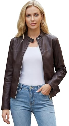chiguomaoyi - Chaqueta de piel sintética para mujer, de motociclista, vintage
