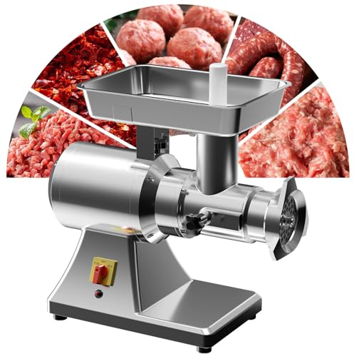 #12 Electric Meat Grinder Heavy Duty, 1.3 HP Stainless Steel Commercial Meat Grinder Machine with Sausage Tube for Deer Processing, Pet Food