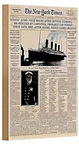 Vintage Holzposter | Titanic Zeitung | Retro Wanddeko | Nostalgie Holzbild | 12 cm x 18 cm