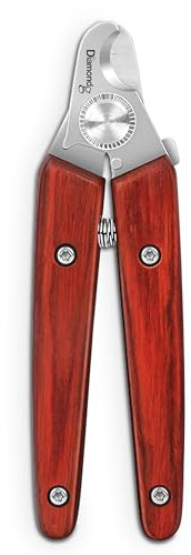 Diamondg Nail Clippers for Dogs & Cats - Heavy Duty Stainless Steel Blades | Manual Dog Toenail Cutter with Spring, Bamboo Handle, Sharp Curved Steel Blade for Thick Nails, Safe Pet Nail Trimmers