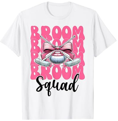Escoba Escuadrón Curling Stone Jugador Chica Mamá Coqueta Arco Camiseta