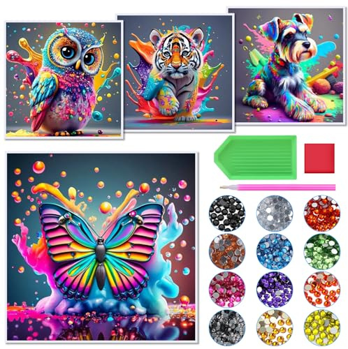 Hcunbsu 4 Pack Diamond Painting, Diamant Painting Bilder Tiere, Diamond Painting Set, DIY Diamant Malerei Mosaikherstellung Für Wohnzimmer, Büro, Schlafzimmer, Wand, Heimdekoration 15x15cm (Stil A)