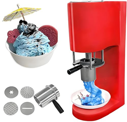 LMYYDES Sorbetière à l'italienne, débit de 28 à 30 L/h, avec 4 Embouts interchangeables pour réaliser des Glaces Spaghetti, Rubans et Autres Textures, idéale pour Les fêtes à Domicile et Les Red