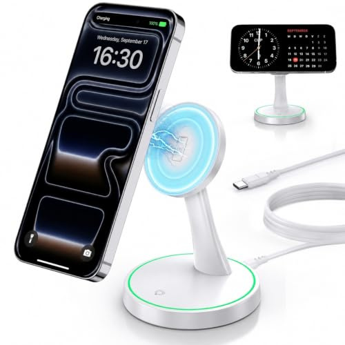 Induktive Ladestation Kompatibel mit MagSafe Ladegerät,OANDYS 2 in 1 15W Schnelles iPhone Ladestation für iPhone 17/16/15/14/13/12Serie und für AirPods,Wireless Charger mit schlaffreundlichem Licht