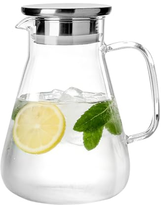 Teekanne Glas – Karaffe mit Filter – Borosilikat (1.7, Liter) | Glaskaraffe mit integriertem Obstfilter – aus hitzebeständigem Borosilikatglas – für heiße & kalte Getränke