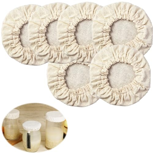 Thick Pure Cloth Jar Covers,6 Pcs for Fermentation Jars Sourdough Starter Jam Jars Kimchi Mason Jars Elastic Breathable Fermentation Lids Burp Lids Muslin Cloth Covers Fits 3-4 Inch Diameter
