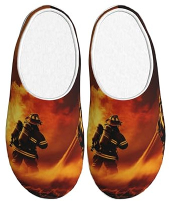 CADREWY Firefighter Fireman Flame Print Breathable and Cozy Washable House Slippers Unisex TPR Sole Indoor Outdoor shoes