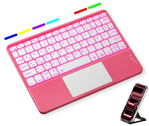 Vobafe Bluetooth Tastatur mit Touchpad, 7-farbiges Backlight iPad Tastatur | Traleicht Kabellose QWERTZ Keyboard mit Trackpad für iPad/Tablet/Laptop/PC/Smartphone(iOS/Windows/Android Systeme), Rosé
