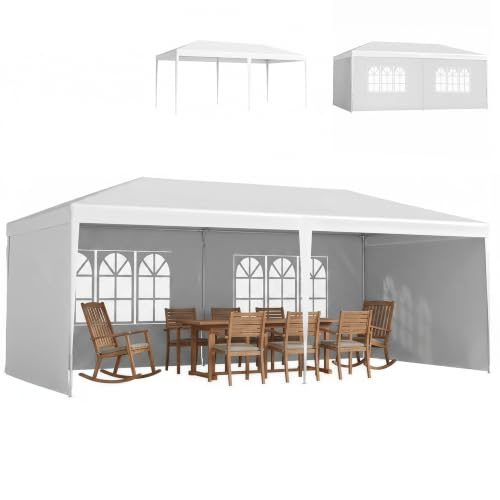 Outsunny Tonnelle de Jardin 6 x 3 m, Barnum Tente de réception avec Fenêtres et parois latérales Amovibles, en Acier et PE pour fêtes et Mariages, Blanc