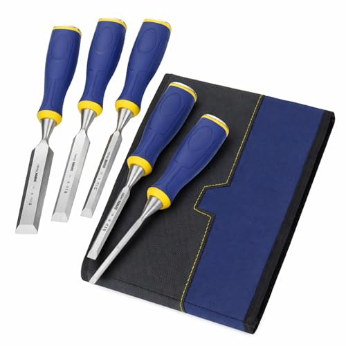5 Piece Wood Chisel Set with Bevel Edge Blades – All Purpose Carpenter Chisels for Woodworking, DIY, Joinery & Carpentry – Durable Steel Blades with Ergonomic Grip Handles