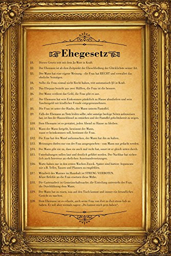 empireposter Ehegesetz - Urkunde mit gedruckten Barockrahmen - Motivations Miniposter Plakat Druck - Größe 40x60 cm