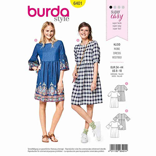 Burda Style Sewing Pattern B6401 Women’s Swing Dress with Sleeve Variations