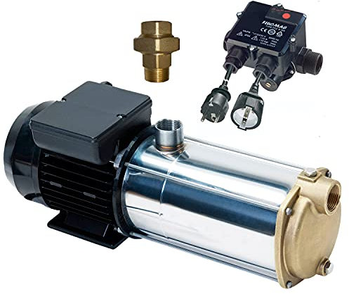 AMUR Inno-Tec 1500 Watt Kreiselpumpe mit Durchflusswächter - Leise, energiesparsam, Made in EU, Fördermenge 5000 l/h, 4,3 bar, Messing-Edelstahl, Haushalt/Garten