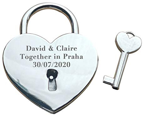 Silver Love Heart Personalized Locked in Love Padlock (Large - 58mm) / Custom Engraved Keepsake Lock.