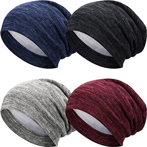 SATINIOR 4 Pcs Satin Lined Sleep Cap, Black, Navy Blue, Khaki, Wine Red